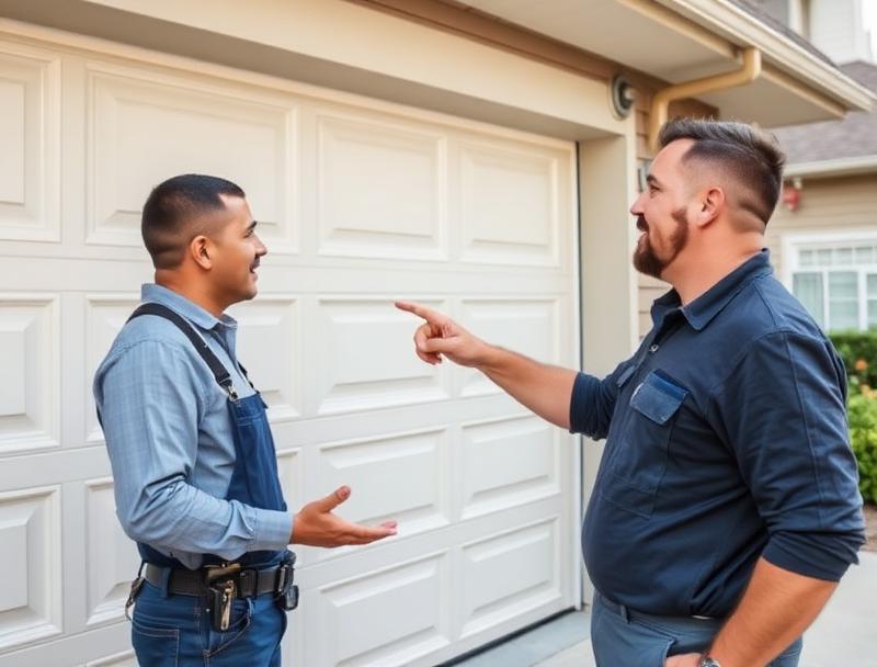 North Stonington Garage Doors technician explaining garage door repair options to a homeowner in North Stonington CT